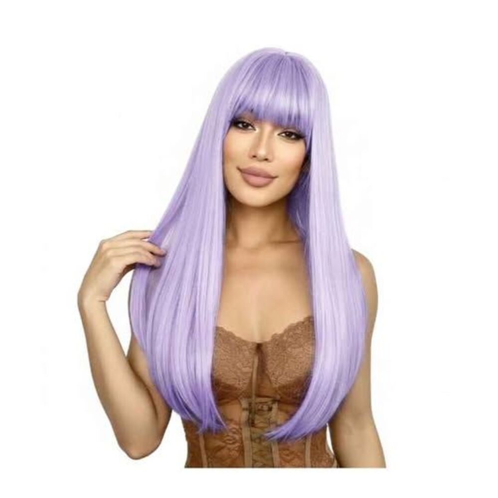 Long Straight Lavender Wig with Bangs